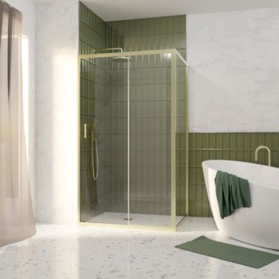 Porte de douche coulissante et paroi fixe l.120 + 90 x H.200 cm profilés doré brossé, Galedo Factory
