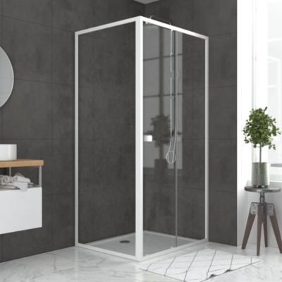 Porte de douche coulissante et paroi l.100 + 80 x H.185 cm profilés blancs, Galedo Spot