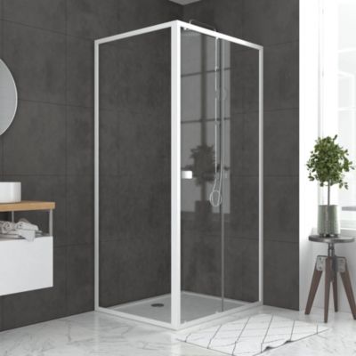 Porte de douche coulissante et paroi l.100 + 90 x H.185 cm profilés blancs, Galedo Spot