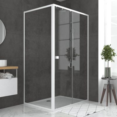 Porte de douche coulissante et paroi l.120 + 80 x H.185 cm profilés blancs, Galedo Spot