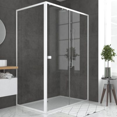 Porte de douche coulissante et paroi l.140 + 90 x H.185 cm profilés blancs, Galedo Spot