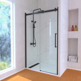 Porte de Douche Coulissante "Industriel" 120x200 + Receveur Blanc + Colonne de Douche Thermostatique