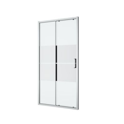 Porte de douche coulissante l.100 x H.195 cm, bandes miroir, profilés aluminium chrome, GoodHome Ledava