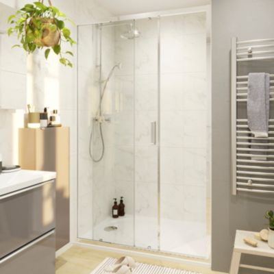Porte de douche coulissante l.100 x H.195 cm, verre transparent, profilés aluminium chrome, GoodHome Ledava