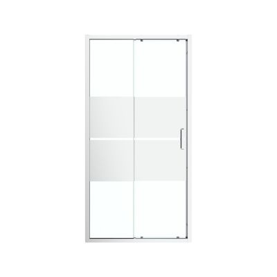 Porte de douche coulissante l.120 x H.195 cm, bandes miroir, profilés aluminium chrome, GoodHome Ledava