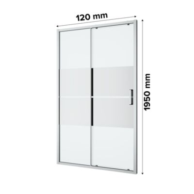 Porte de douche coulissante l.120 x H.195 cm, bandes miroir, profilés aluminium chrome, GoodHome Ledava