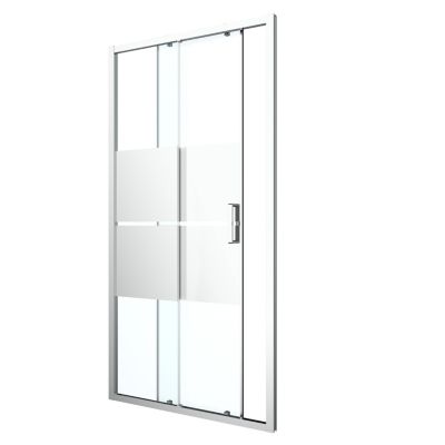Porte de douche coulissante l.120 x H.195 cm, bandes miroir, profilés aluminium chrome, GoodHome Ledava