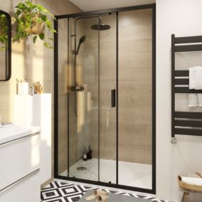 Porte de douche coulissante l.120 x H.195 cm, profilés alu noir, GoodHome Ledava