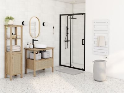 Porte de douche coulissante l.120 x H.195 cm, profilés aluminium noir, GoodHome Ledava