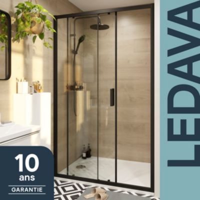 Porte de douche coulissante l.120 x H.195 cm, profilés aluminium noir, GoodHome Ledava