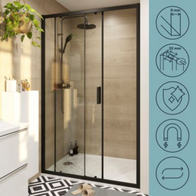 Porte de douche coulissante l.120 x H.195 cm, profilés aluminium noir, GoodHome Ledava