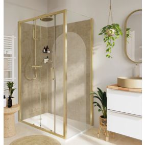 Porte de douche coulissante l.120 x H.195 cm, verre transparent, profilés alu finition doré brossé, GoodHome Ledava