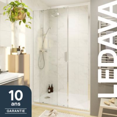 Porte de douche coulissante l.120 x H.195 cm, verre transparent, profilés aluminium chrome, GoodHome Ledava