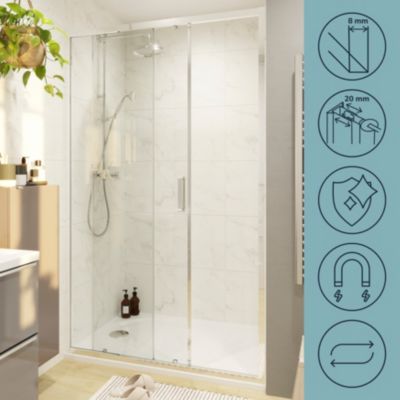 Porte de douche coulissante l.120 x H.195 cm, verre transparent, profilés aluminium chrome, GoodHome Ledava