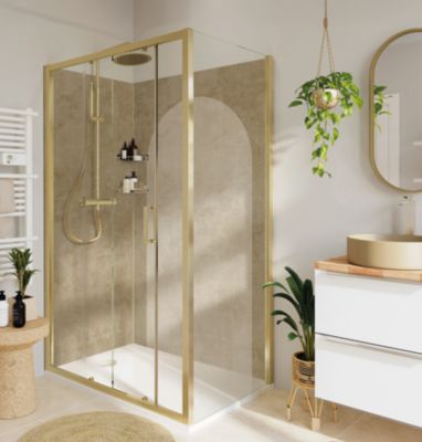 Porte de douche coulissante l.120 x H.195 cm, verre transparent, profilés aluminium finition doré brossé, GoodHome Ledava