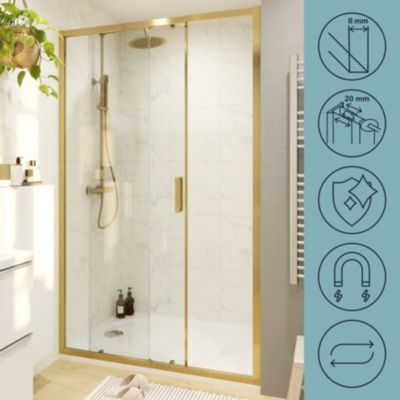 Porte de douche coulissante l.120 x H.195 cm, verre transparent, profilés aluminium finition doré brossé, GoodHome Ledava