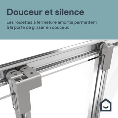 Porte de douche coulissante l.120 x H.195 cm, verre transparent, profilés chromé, GoodHome Evanna