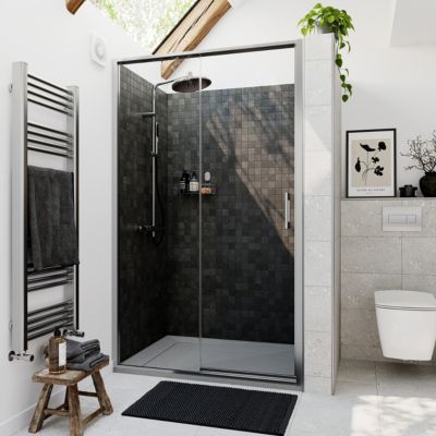Porte de douche coulissante l.120 x H.195 cm, verre transparent, profilés chromé, GoodHome Evanna