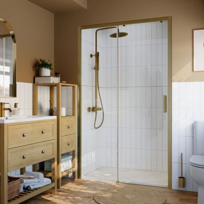 Porte de douche coulissante l.120 x H.195 cm, verre transparent, profilés doré, GoodHome Ledava