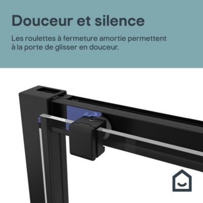 Porte de douche coulissante l.120 x H.195 cm, verre transparent, profilés noir, GoodHome Evanna