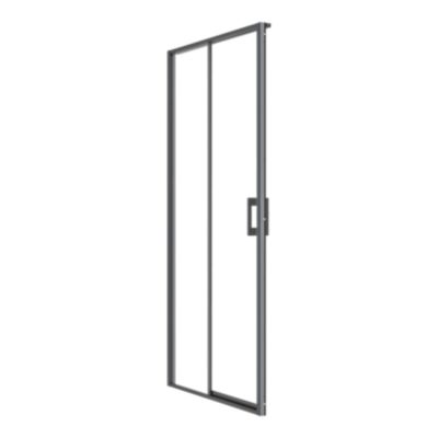 Porte de douche coulissante l.120 x H.195 cm, verre transparent, profilés noir, GoodHome Evanna
