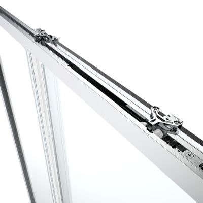 Porte de douche coulissante l.140 x H.195 cm, bandes miroir, profilés aluminium chrome, GoodHome Ledava