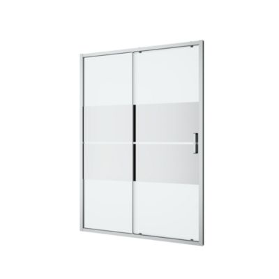 Porte de douche coulissante l.140 x H.195 cm, bandes miroir, profilés aluminium chrome, GoodHome Ledava