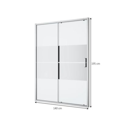 Porte de douche coulissante l.140 x H.195 cm, bandes miroir, profilés aluminium chrome, GoodHome Ledava