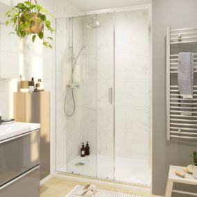 Porte de douche coulissante l.140 x H.195 cm, verre transparent, profilés alu chrome, GoodHome Ledava