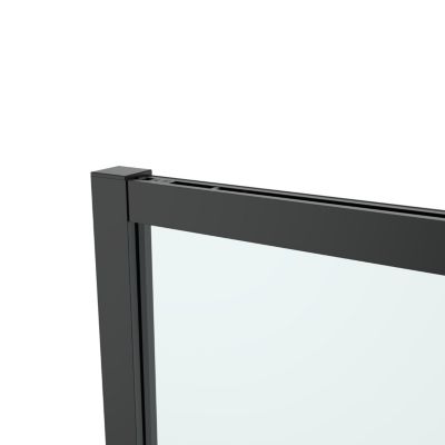 Porte de douche coulissante l.140 x H.195 cm, verre transparent, profilés aluminium noir, GoodHome Ledava