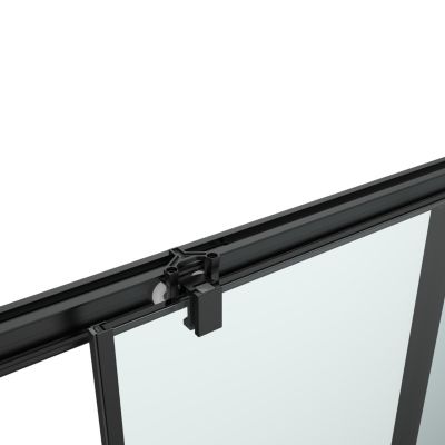 Porte de douche coulissante l.140 x H.195 cm, verre transparent, profilés aluminium noir, GoodHome Ledava