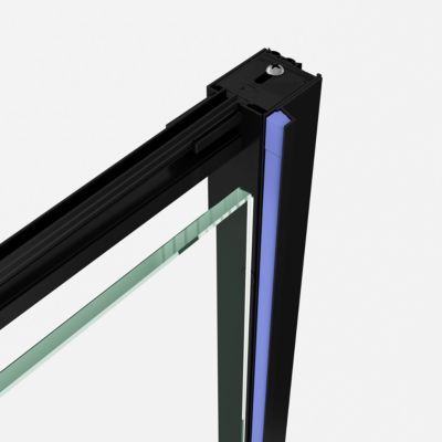 Porte de douche coulissante l.140 x H.195 cm, verre transparent, profilés noir, GoodHome Evanna