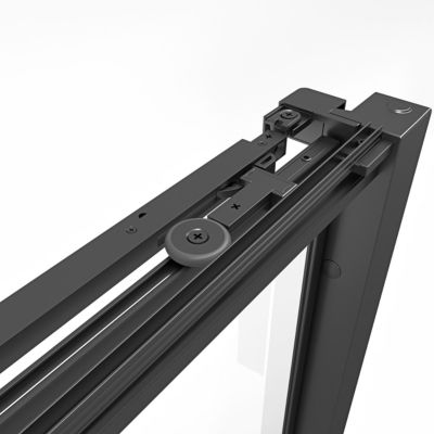 Porte de douche coulissante l.140 x H.195 cm, verre transparent, profilés noir, GoodHome Evanna