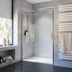 Porte de douche coulissante l.150 x H.200 cm, verre transparent anticalcaire, profilé chromé, Schulte Impériale 11