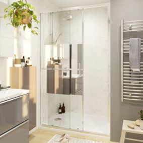 Porte de douche coulissante l.160 x H.195 cm, bandes miroir, profilés alu chrome, GoodHome Ledava