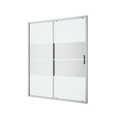 Porte de douche coulissante l.160 x H.195 cm, bandes miroir, profilés aluminium chrome, GoodHome Ledava