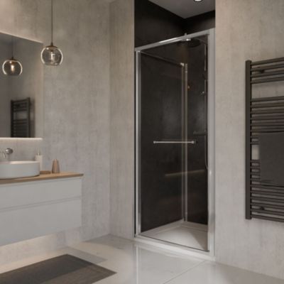 Porte de douche coulissante l.70 x H.190 cm, verre trempé transparent, profilés chromé, Schulte Mila