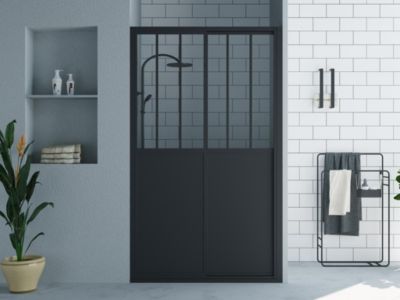 Porte de douche coulissante noir mat style atelier - 120 x 195 cm - URBANIK