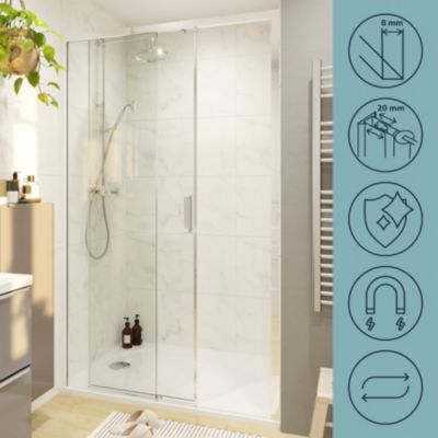 Porte de douche coulissante PMR l.120 x 195 cm, profilés finition chrome, GoodHome Ledava