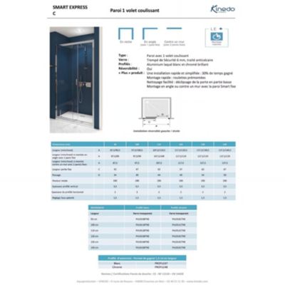 Porte de douche coulissante SMART Express L1,20m