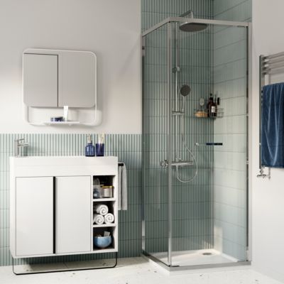 Porte de douche coulissante spéciale petits espaces l. 70 x H. 190 cm, verre transparent, profilés alu chrome, GoodHome Maza