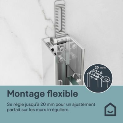 Porte de douche coulissante spéciale petits espaces l. 80 x H. 190 cm, verre transparent, profilés alu chrome, GoodHome Maza
