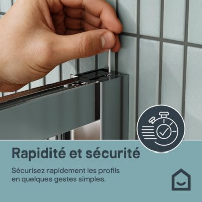 Porte de douche coulissante spéciale petits espaces l. 80 x H. 190 cm, verre transparent, profilés alu chrome, GoodHome Maza