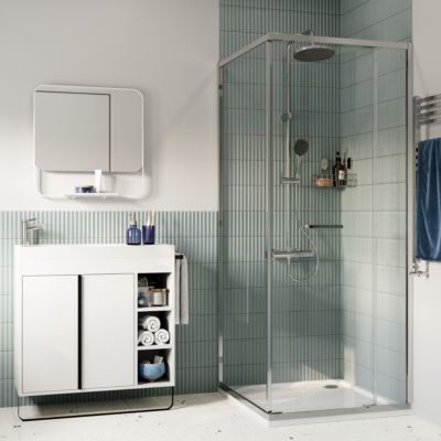 Porte de douche coulissante spéciale petits espaces l. 80 x H. 190 cm, verre transparent, profilés alu chrome, GoodHome Maza