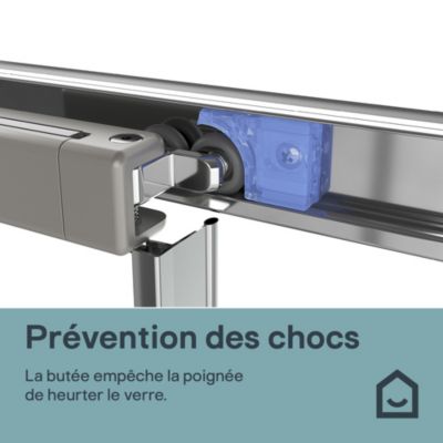 Porte de douche coulissante spéciale petits espaces l. 80 x H. 190 cm, verre transparent, profilés alu chrome, GoodHome Maza