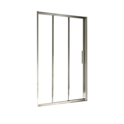 Porte de douche coulissante verre trempé clair Ep.6mm - 140x195cm - 3 volets - Chromé - Réversible - Installer en niche