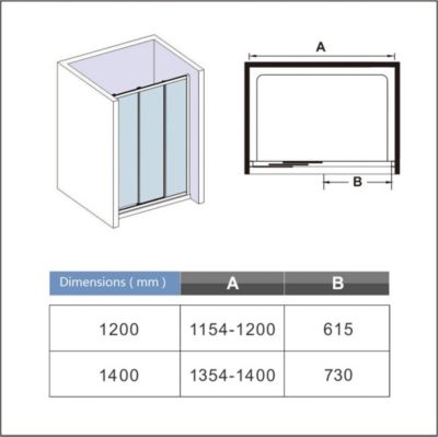 Porte de douche coulissante verre trempé clair Ep.6mm - 140x195cm - 3 volets - Chromé - Réversible - Installer en niche