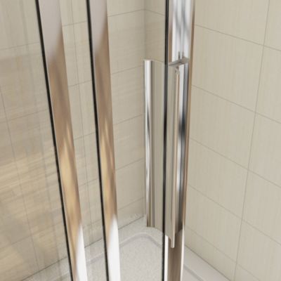 Porte de douche coulissante verre trempé clair Ep.6mm - 140x195cm - 3 volets - Chromé - Réversible - Installer en niche