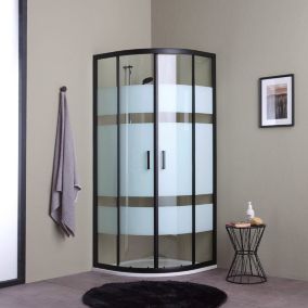 Porte De Douche D'angle City 90X90 Cadre Noir Et Portes En Verre Sérigraphié 6Mm