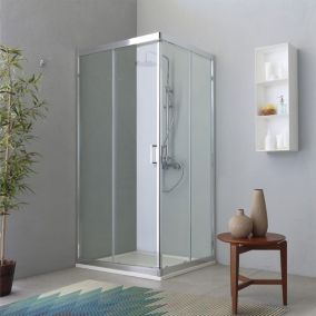 Porte De Douche D'angle Deux Portes Coulissantes Transparentes 80X100 Profilé Plat  - Fly